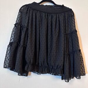 Kirundo Womens Off the Shoulder Laced Lined Tops Balloon Sleeve Black Medium.